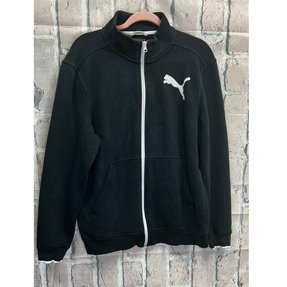 Vintage Y2K Puma Full Zip Logo sweatshirt jacket Black Size Medium - Picture 2 of 11